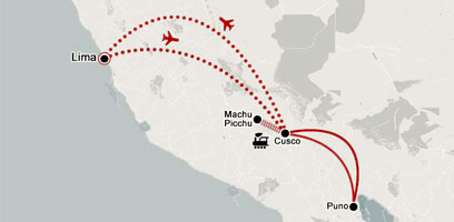 Puno to Machu Picchu Tour Package Map